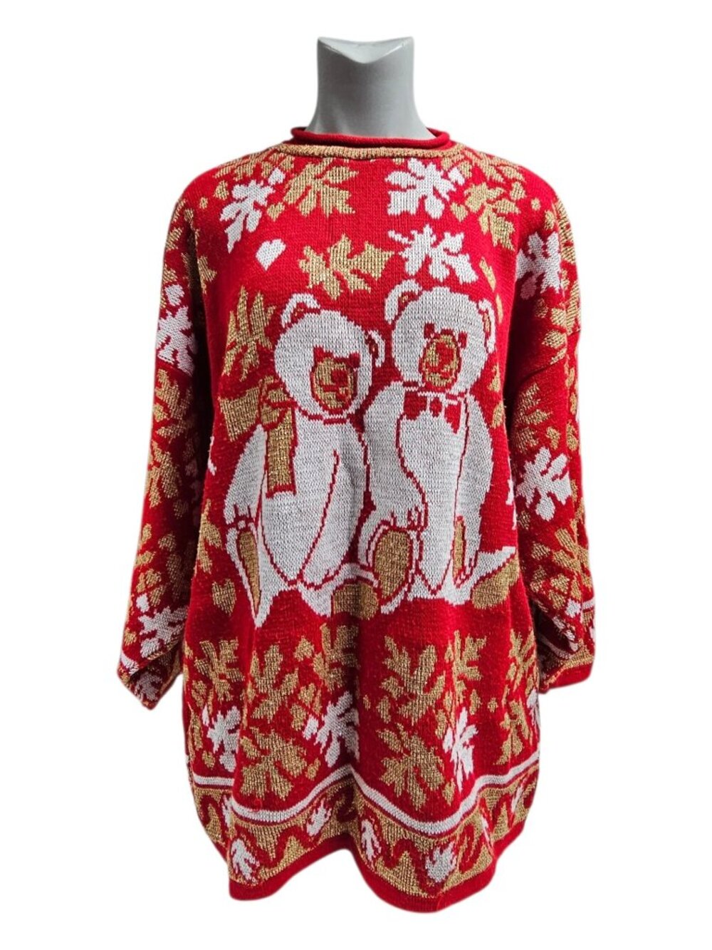 80s Holiday Time Teddy Bear Christmas metallic knit Sweater . Size 22W